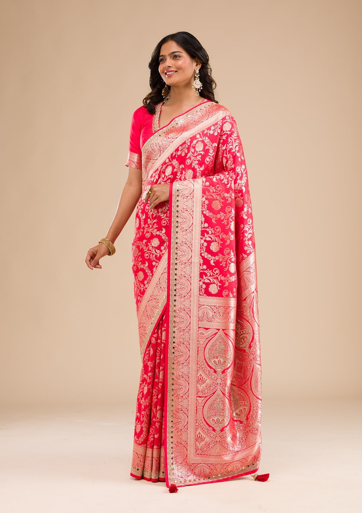 Rani Pink Zariwork Banarasi Silk Saree-Koskii