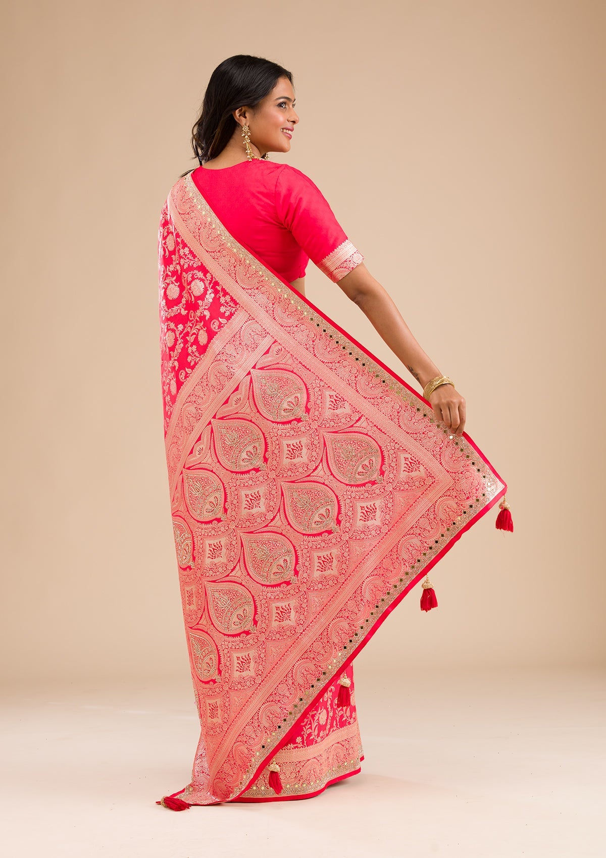 Rani Pink Zariwork Banarasi Silk Saree-Koskii