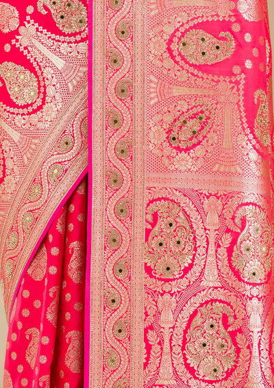 Rani Pink Zariwork Banarasi Silk Saree-Koskii