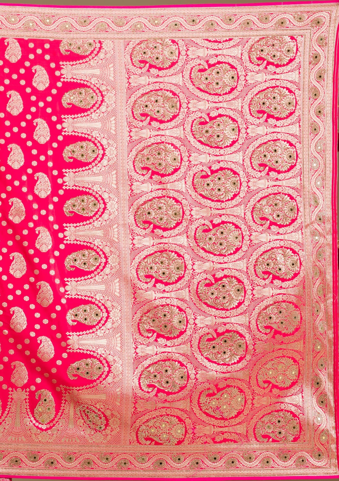 Rani Pink Zariwork Banarasi Silk Saree-Koskii