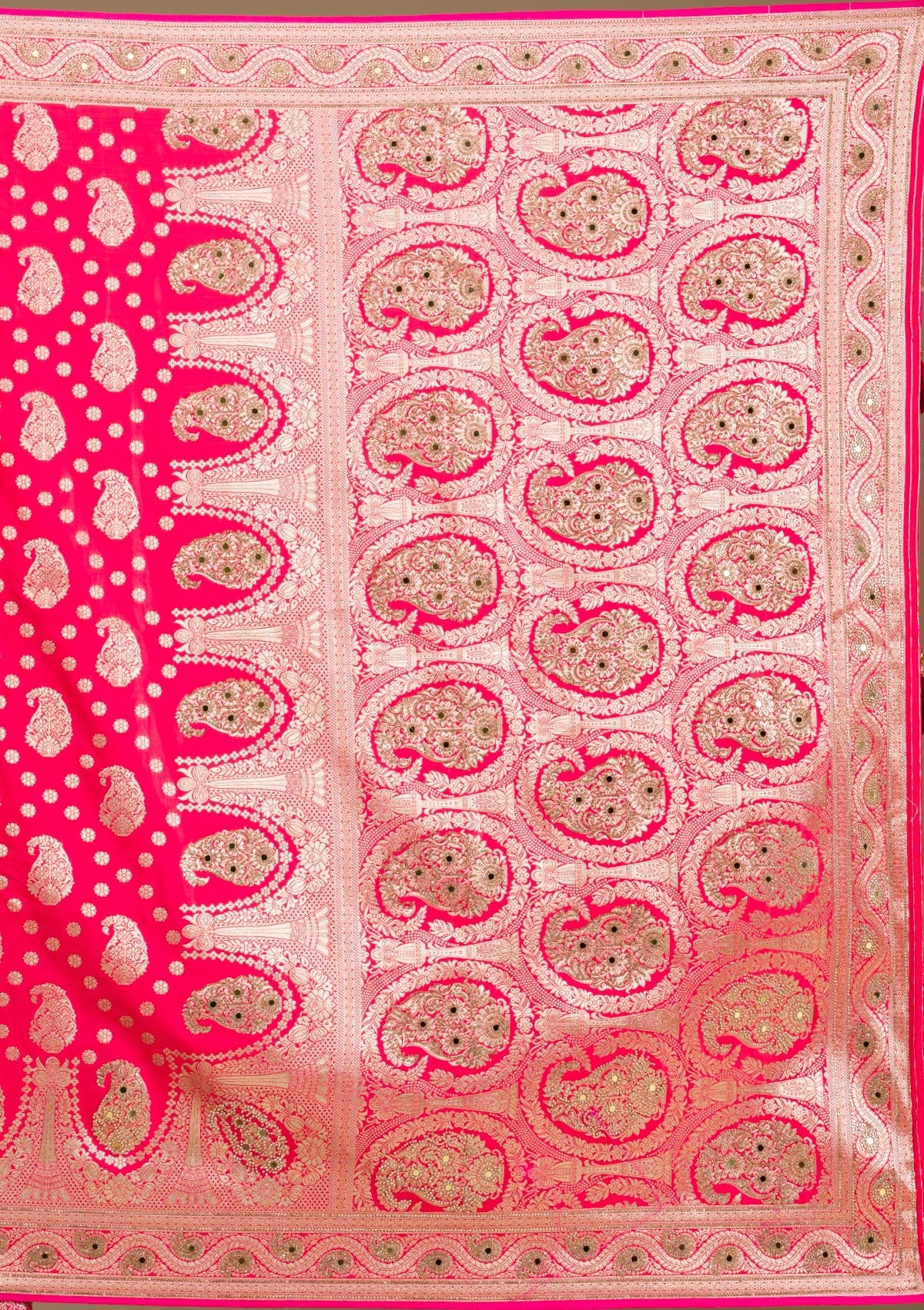 Rani Pink Zariwork Banarasi Silk Saree-Koskii