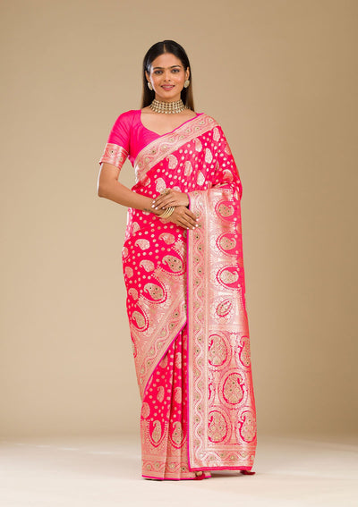 Rani Pink Zariwork Banarasi Silk Saree-Koskii