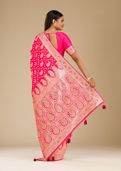 Rani Pink Zariwork Banarasi Silk Saree-Koskii