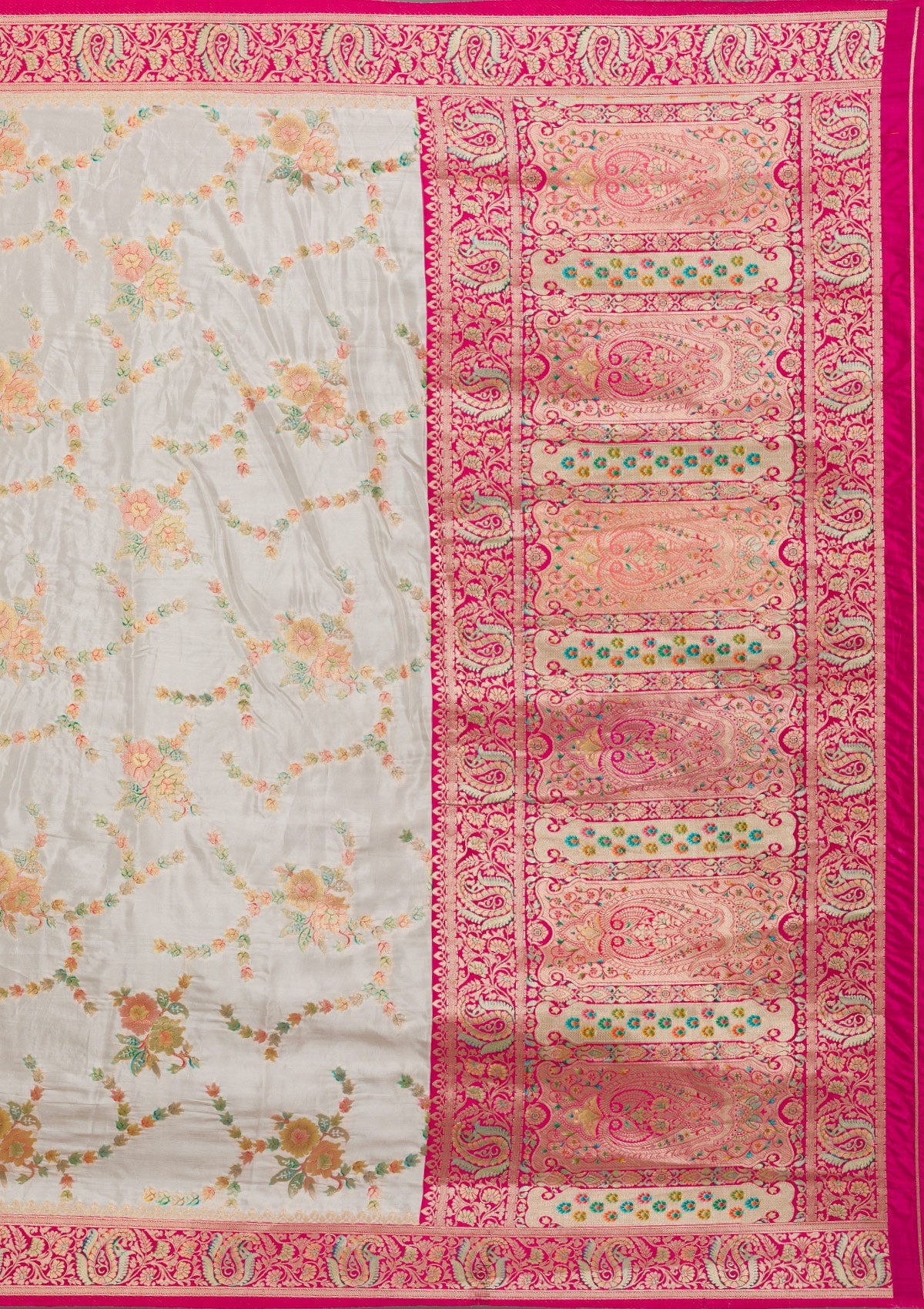 Beige Zariwork Banarasi Silk Saree-Koskii