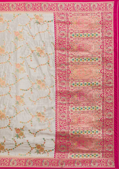 Beige Zariwork Banarasi Silk Saree-Koskii