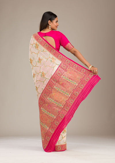 Beige Zariwork Banarasi Silk Saree-Koskii