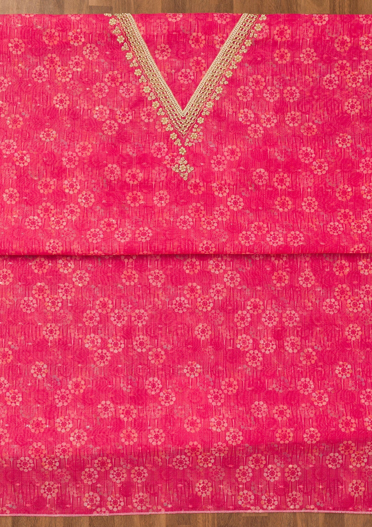 Rani Pink Zariwork Chanderi Unstitched Salwar Suit-Koskii