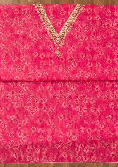 Rani Pink Zariwork Chanderi Unstitched Salwar Suit-Koskii