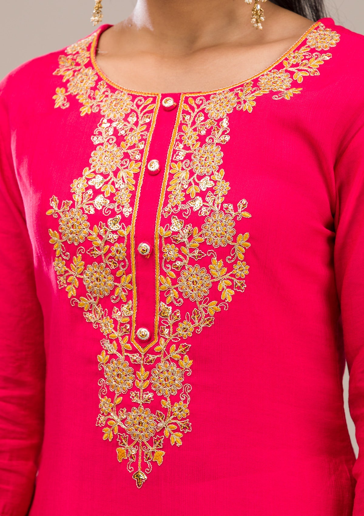 Rani Pink Zariwork Chiffon Readymade Salwar Suit-Koskii