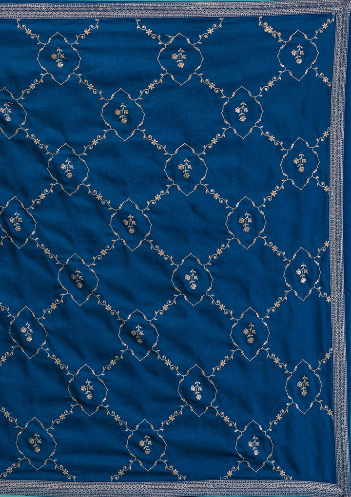 Navy Blue Zariwork Crepe Readymade Salwar Suit-Koskii