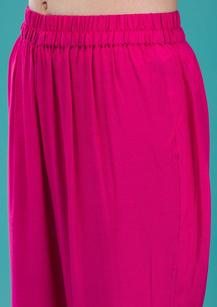 Rani Pink Zariwork Crepe Readymade Salwar Suit-Koskii