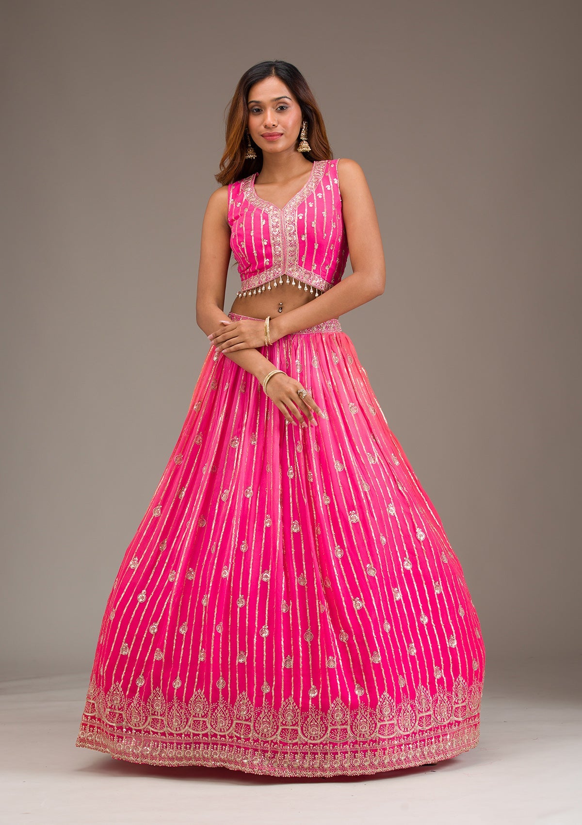 Rani Pink Zariwork Georgette Readymade Lehenga