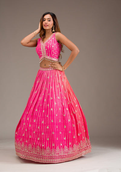 Rani Pink Zariwork Georgette Readymade Lehenga