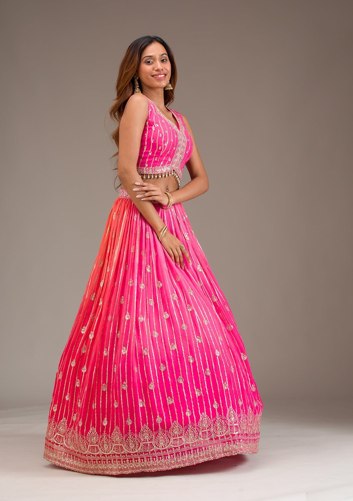 Rani Pink Zariwork Georgette Readymade Lehenga