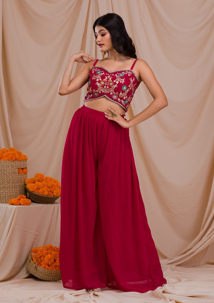 Rani Pink Zariwork Georgette Readymade Salwar Suit-Koskii