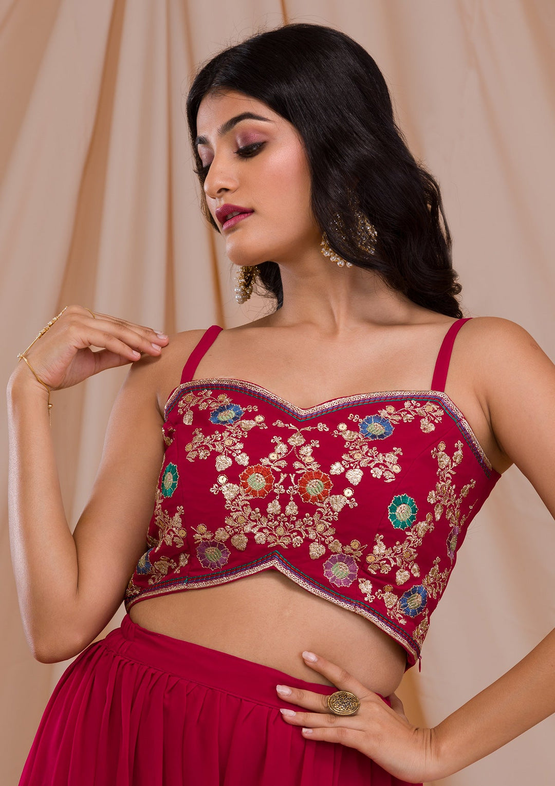 Rani Pink Zariwork Georgette Readymade Salwar Suit-Koskii