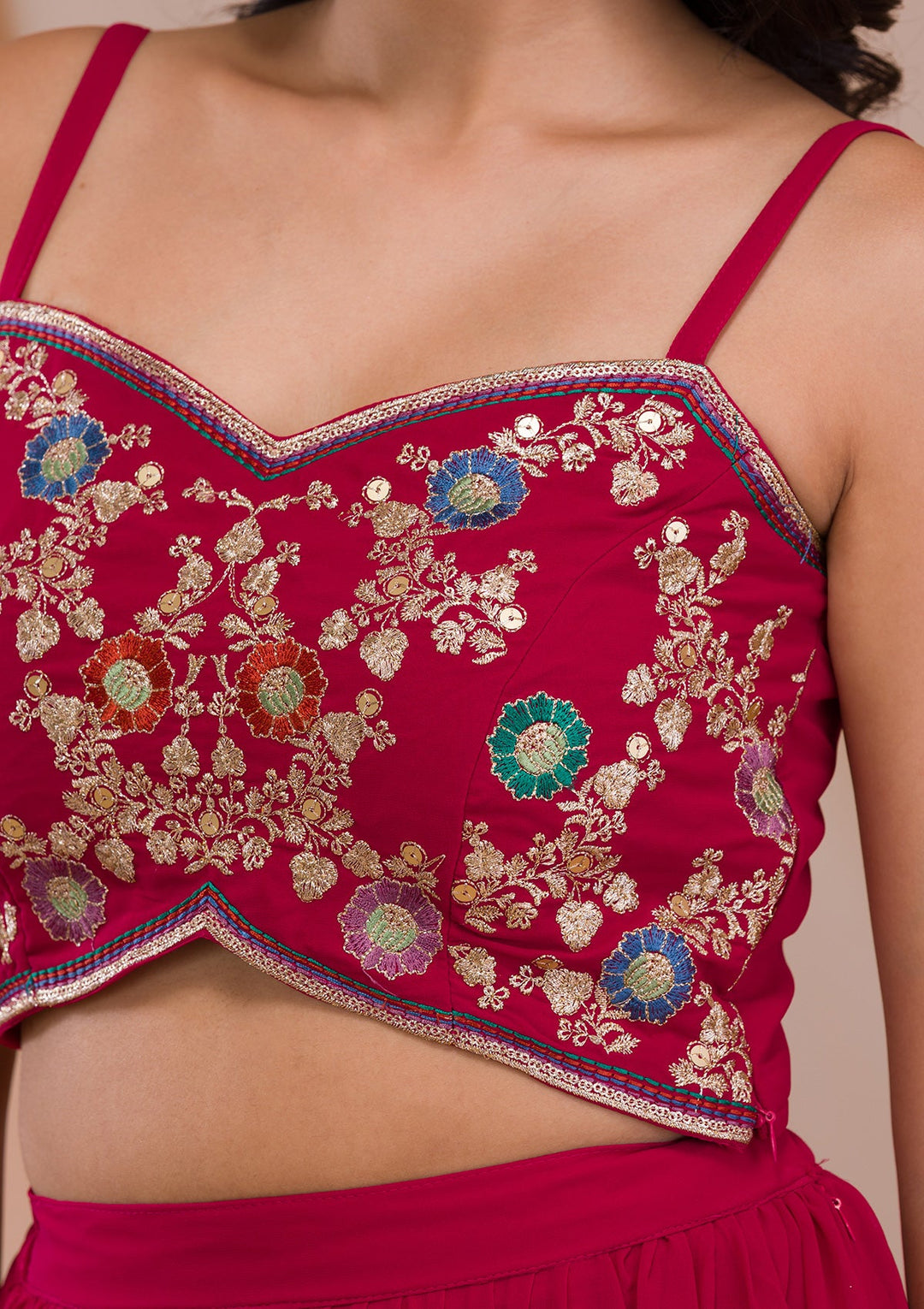 Rani Pink Zariwork Georgette Readymade Salwar Suit-Koskii