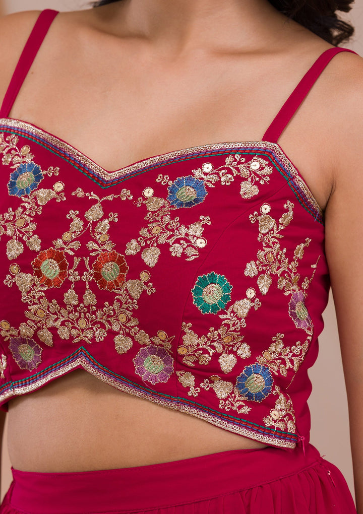 Rani Pink Zariwork Georgette Readymade Salwar Suit-Koskii