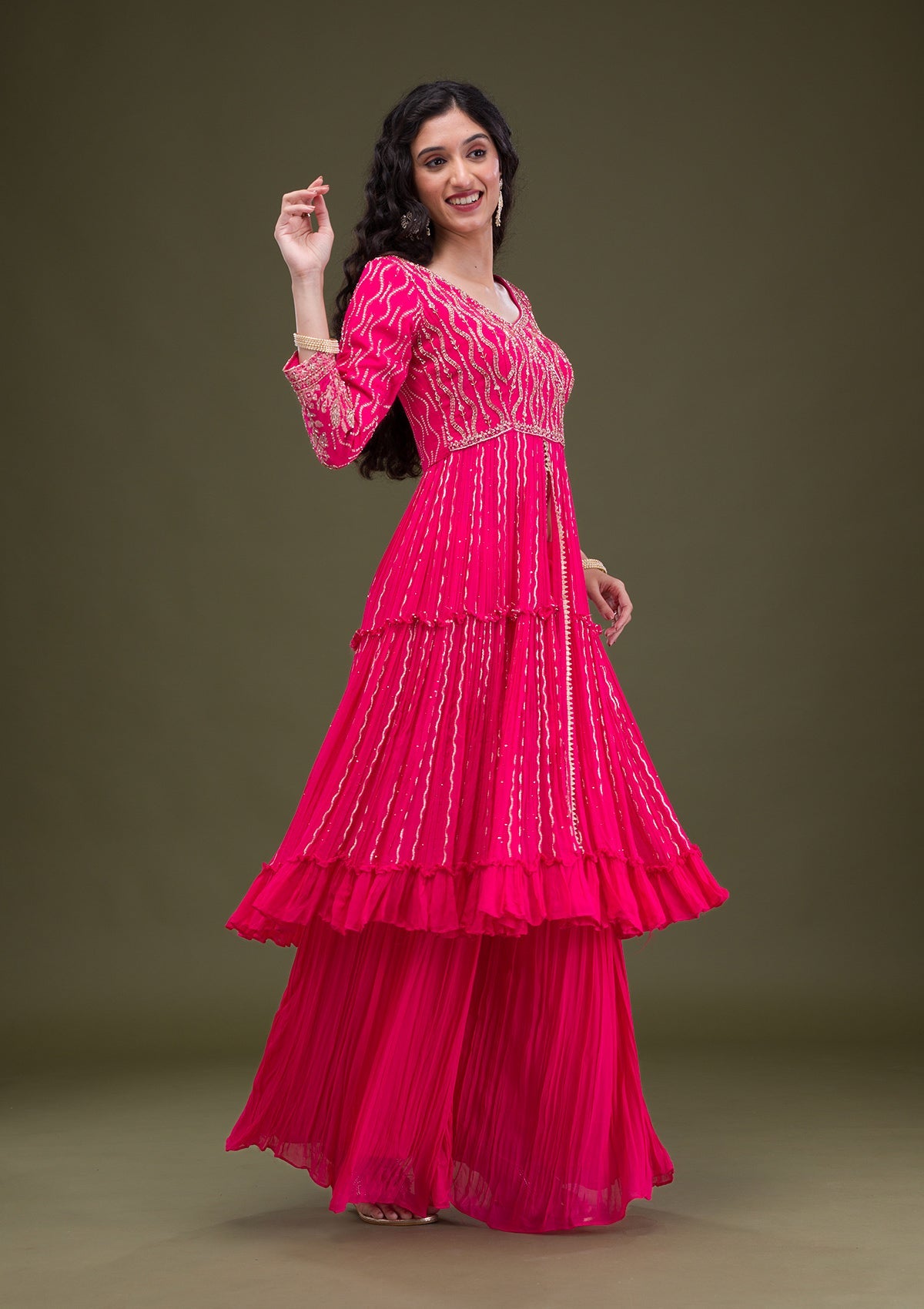 Rani Pink Zariwork Georgette Readymade Salwar Suit-Koskii