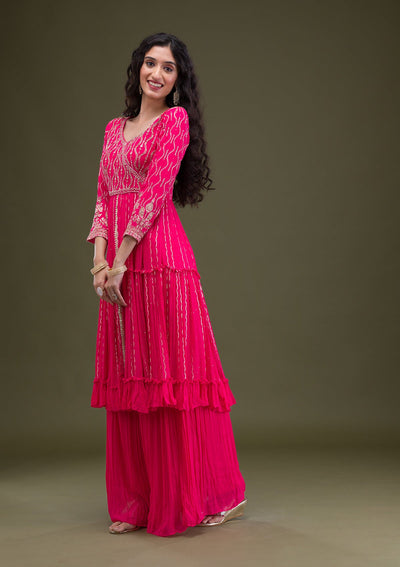 Rani Pink Zariwork Georgette Readymade Salwar Suit-Koskii