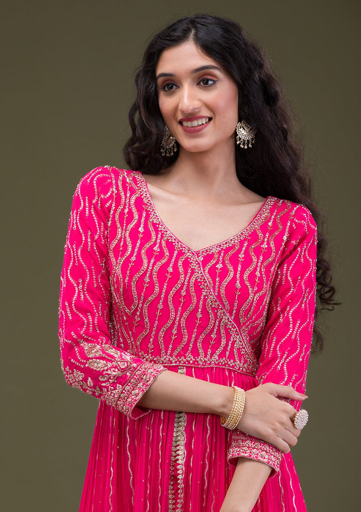 Rani Pink Zariwork Georgette Readymade Salwar Suit-Koskii