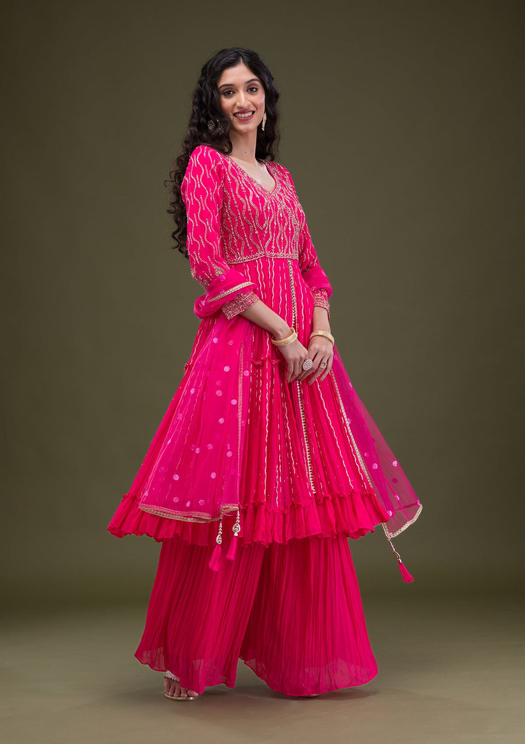 Rani Pink Zariwork Georgette Readymade Salwar Suit-Koskii