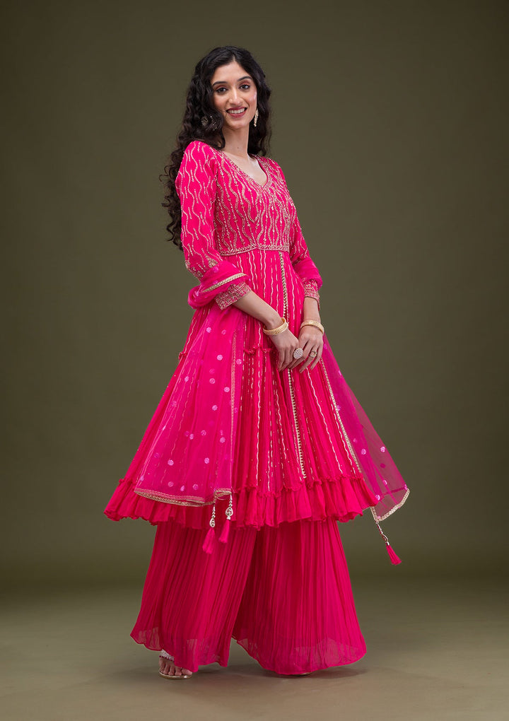 Rani Pink Zariwork Georgette Readymade Salwar Suit-Koskii
