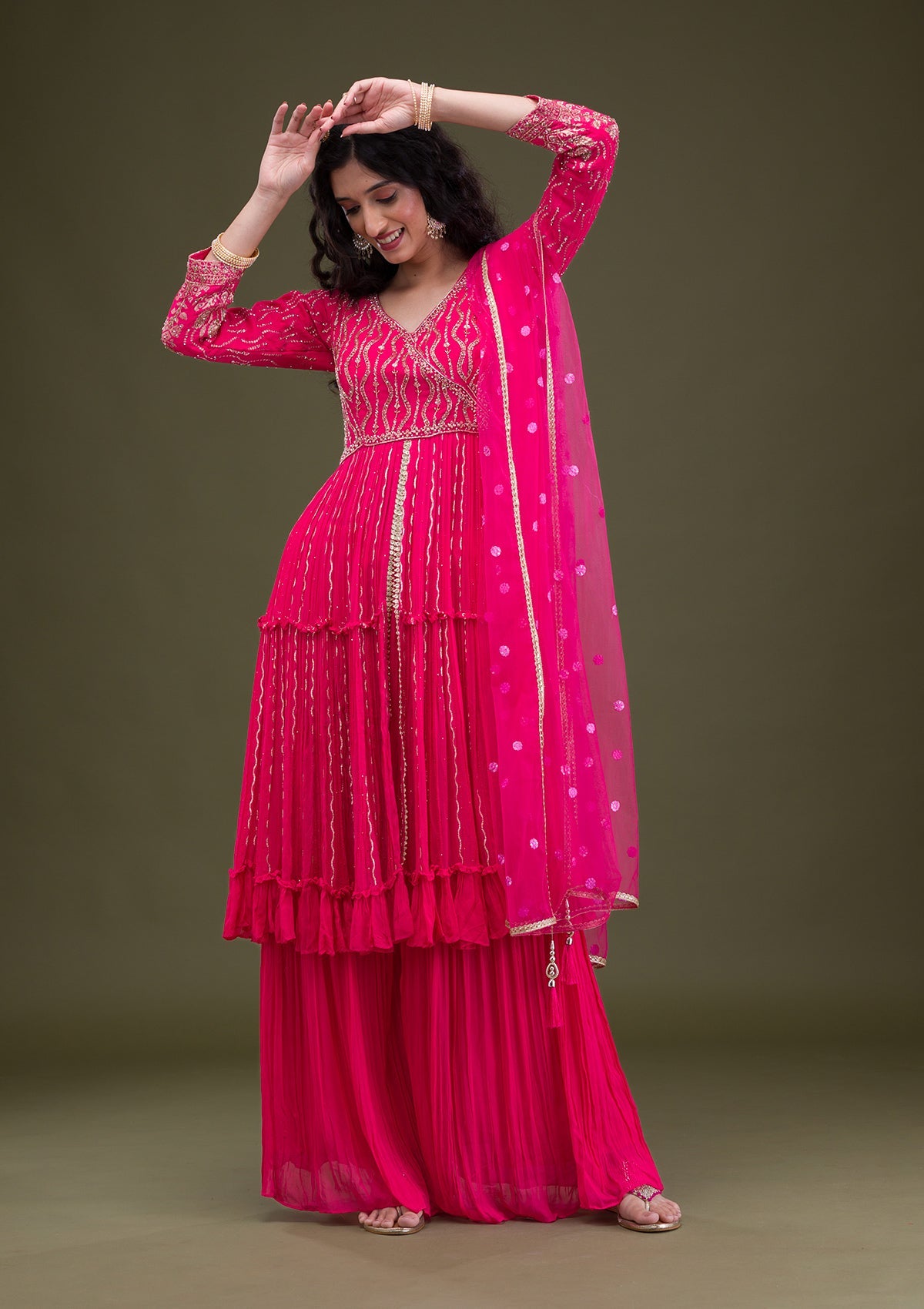 Rani Pink Zariwork Georgette Readymade Salwar Suit-Koskii