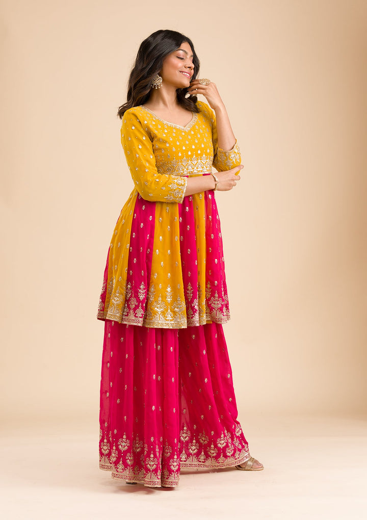 Rani Pink Zariwork Georgette Readymade Salwar Kameez-Koskii