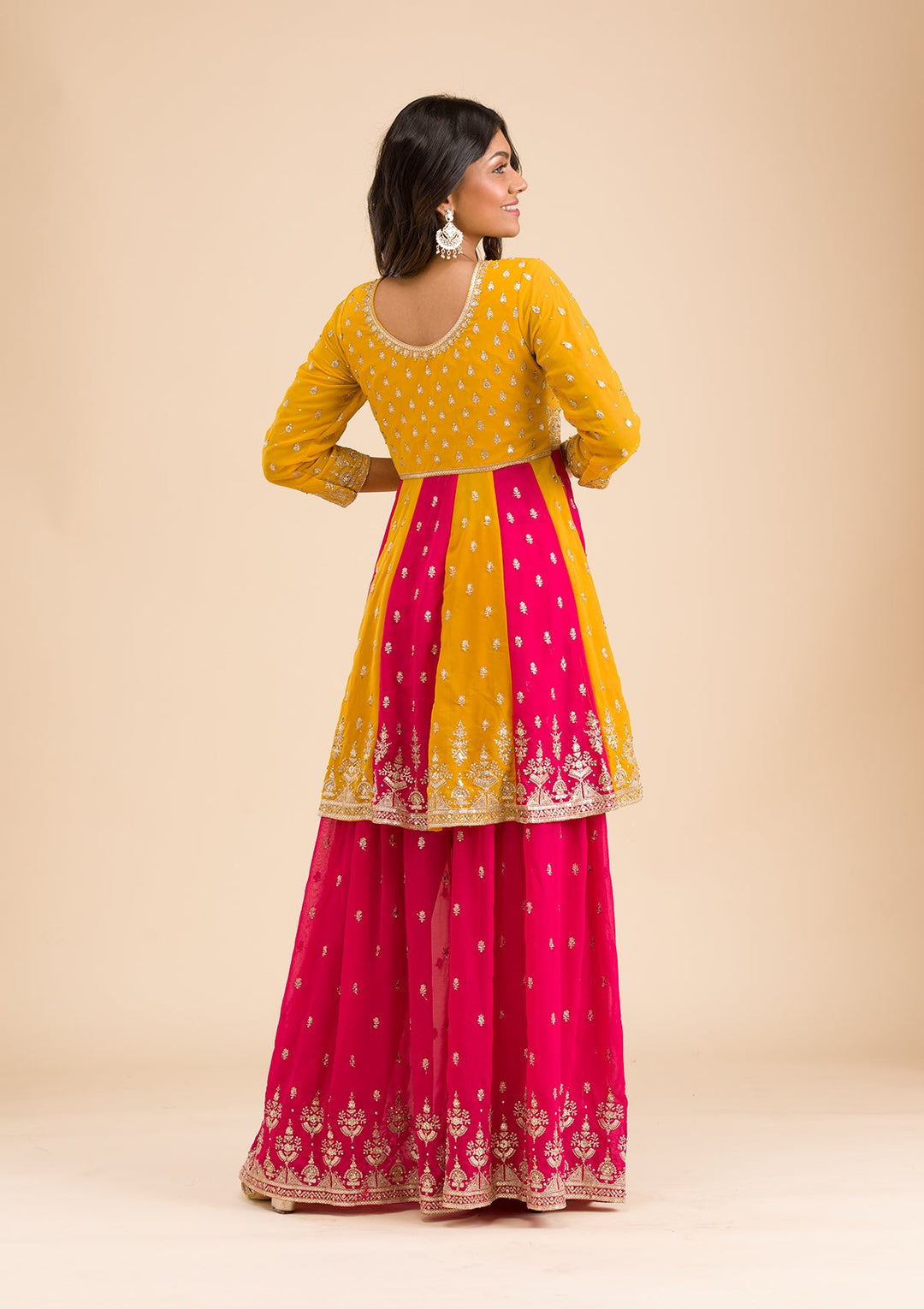 Rani Pink Zariwork Georgette Readymade Salwar Kameez-Koskii