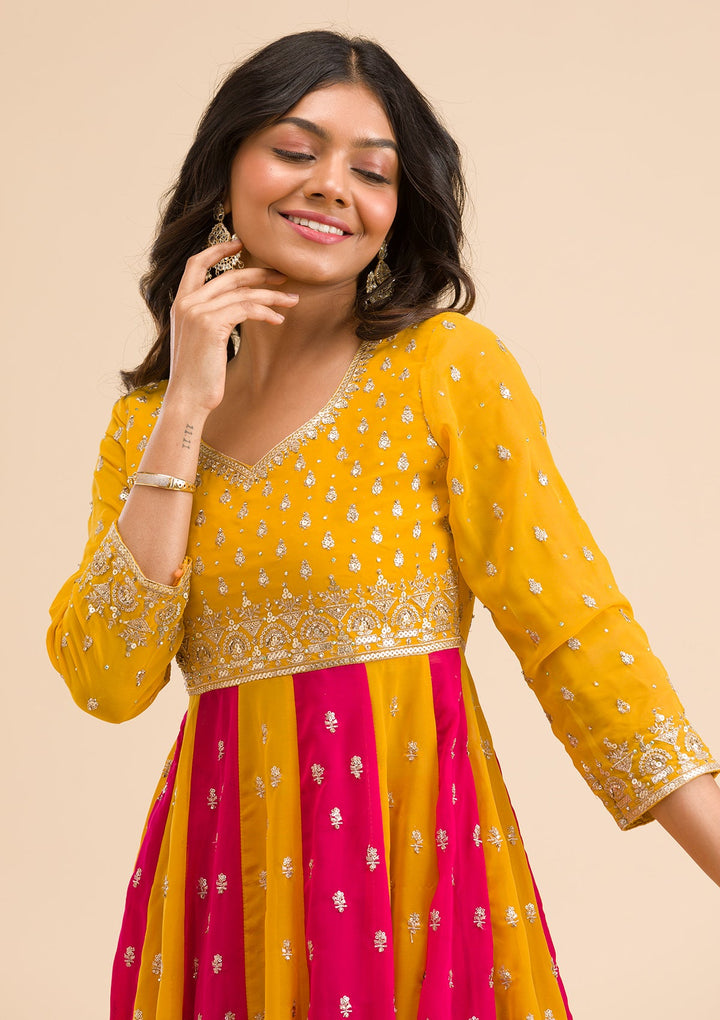 Rani Pink Zariwork Georgette Readymade Salwar Kameez-Koskii