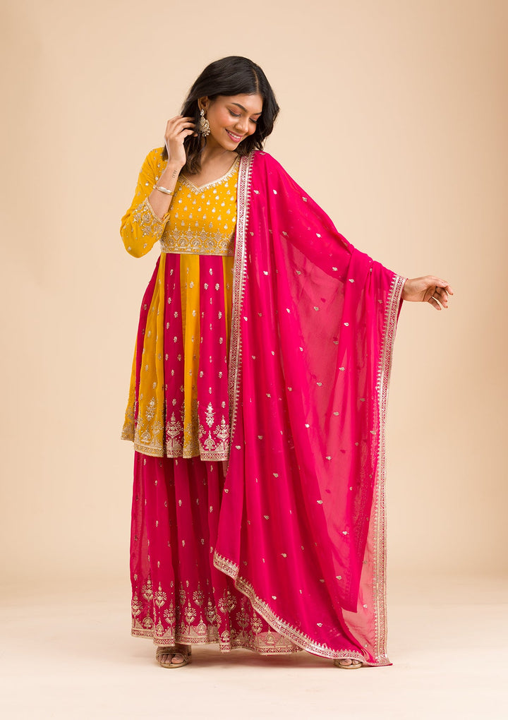 Rani Pink Zariwork Georgette Readymade Salwar Kameez-Koskii