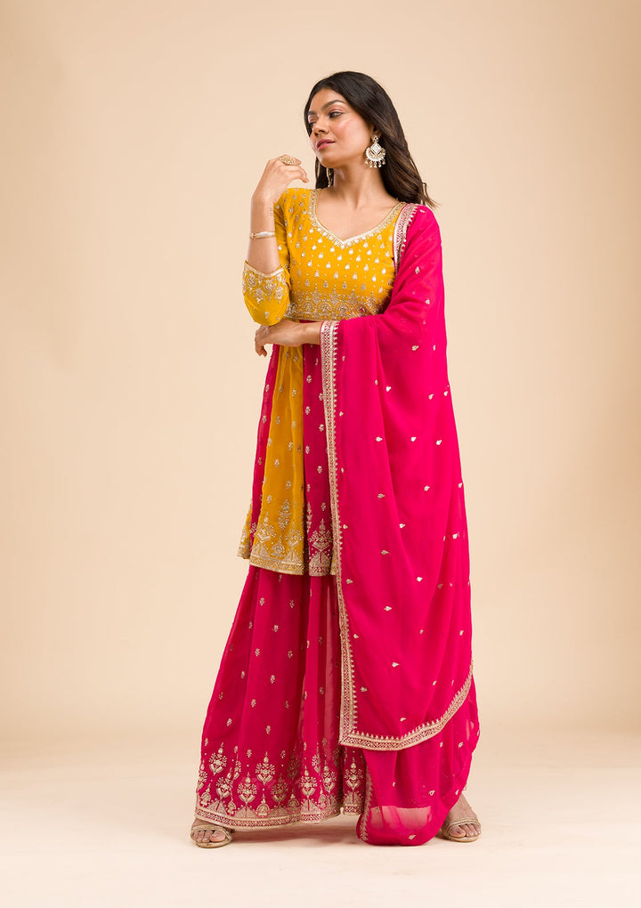 Rani Pink Zariwork Georgette Readymade Salwar Kameez-Koskii