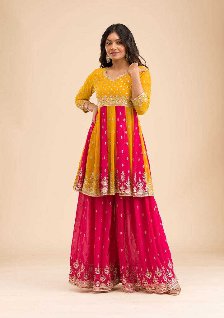 Rani Pink Zariwork Georgette Readymade Salwar Kameez-Koskii