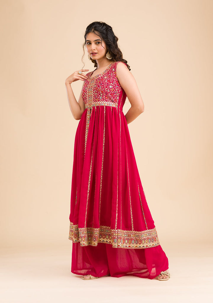 Rani Pink Zariwork Georgette Readymade Salwar Kameez-Koskii