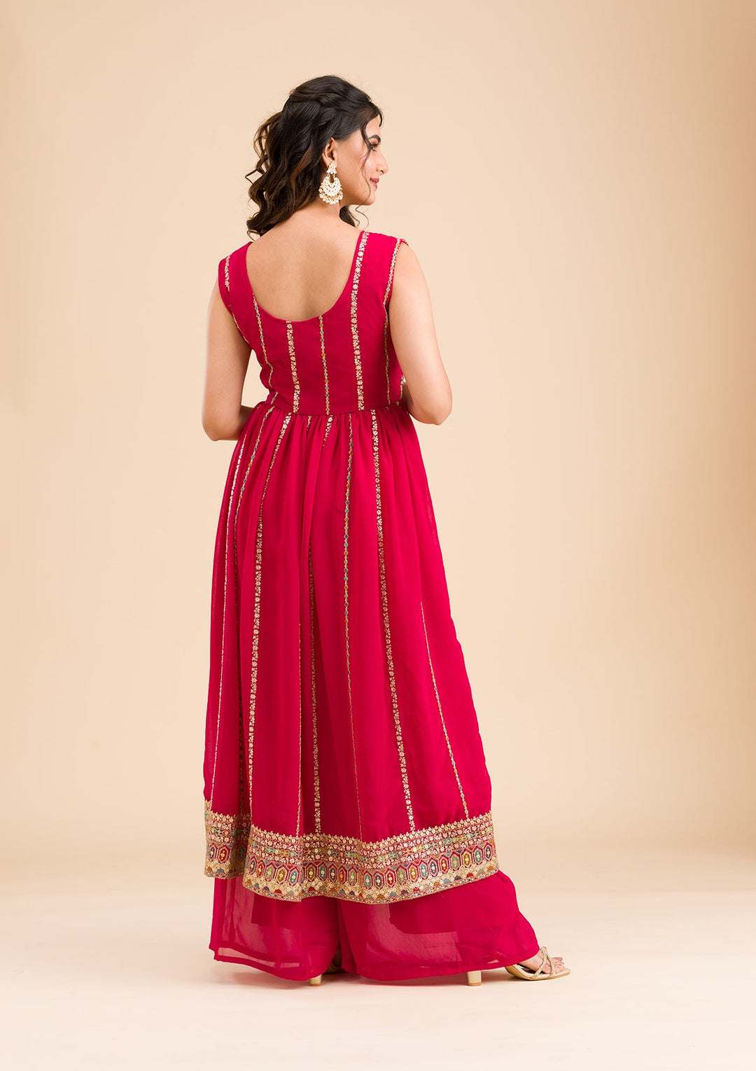 Rani Pink Zariwork Georgette Readymade Salwar Kameez-Koskii
