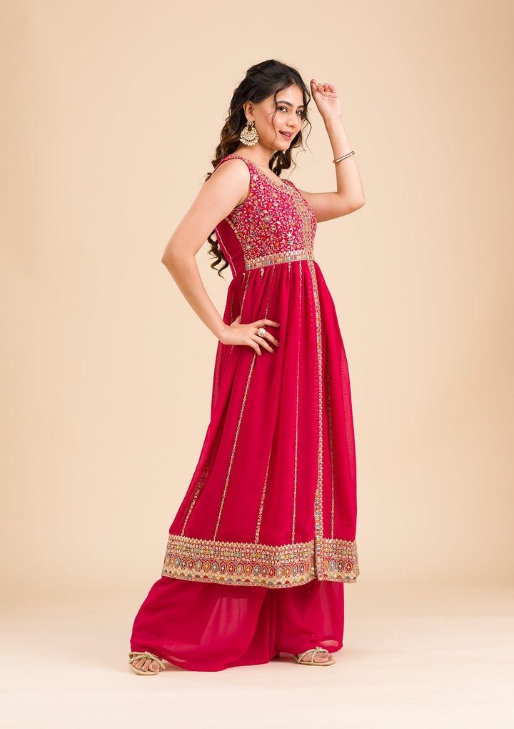 Rani Pink Zariwork Georgette Readymade Salwar Kameez-Koskii