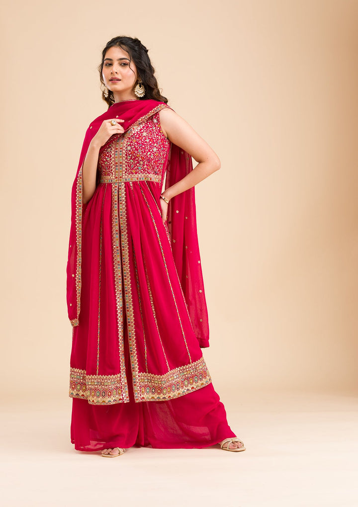 Rani Pink Zariwork Georgette Readymade Salwar Kameez-Koskii