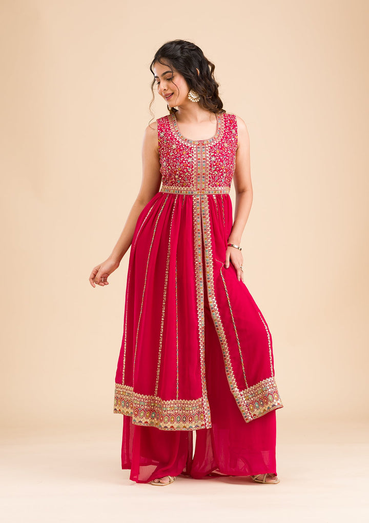 Rani Pink Zariwork Georgette Readymade Salwar Kameez-Koskii