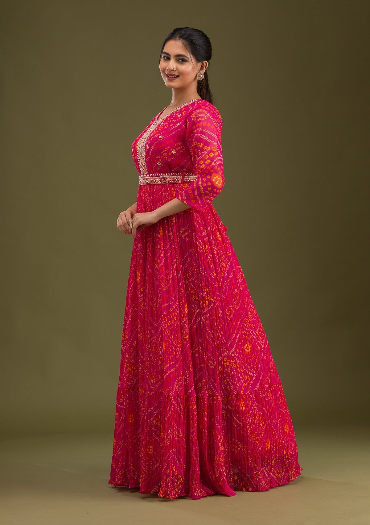 Rani Pink Zariwork Georgette Readymade Salwar Suit-Koskii