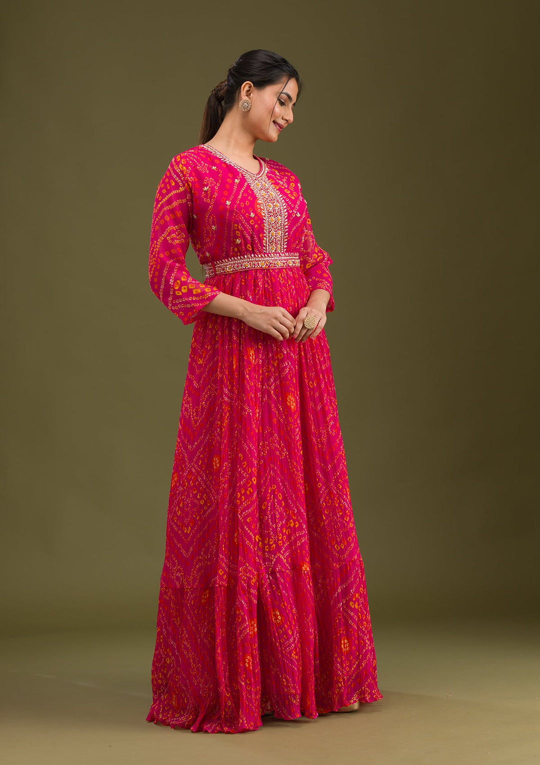 Rani Pink Zariwork Georgette Readymade Salwar Suit-Koskii