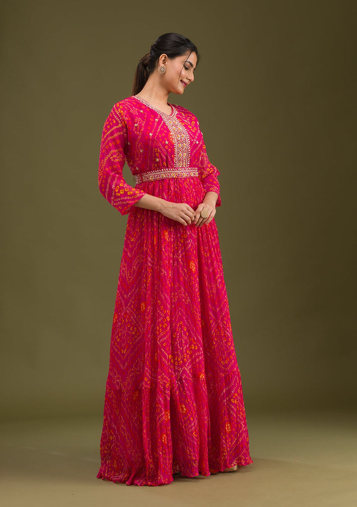 Rani Pink Zariwork Georgette Readymade Salwar Suit-Koskii