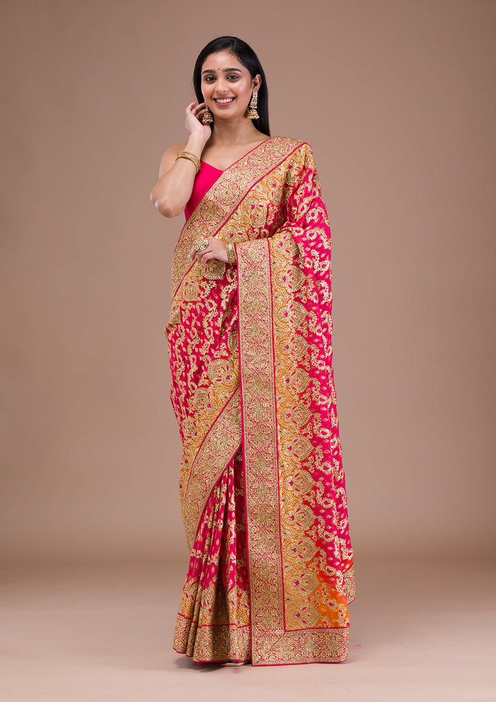Rani Pink Zariwork Georgette Saree-Koskii