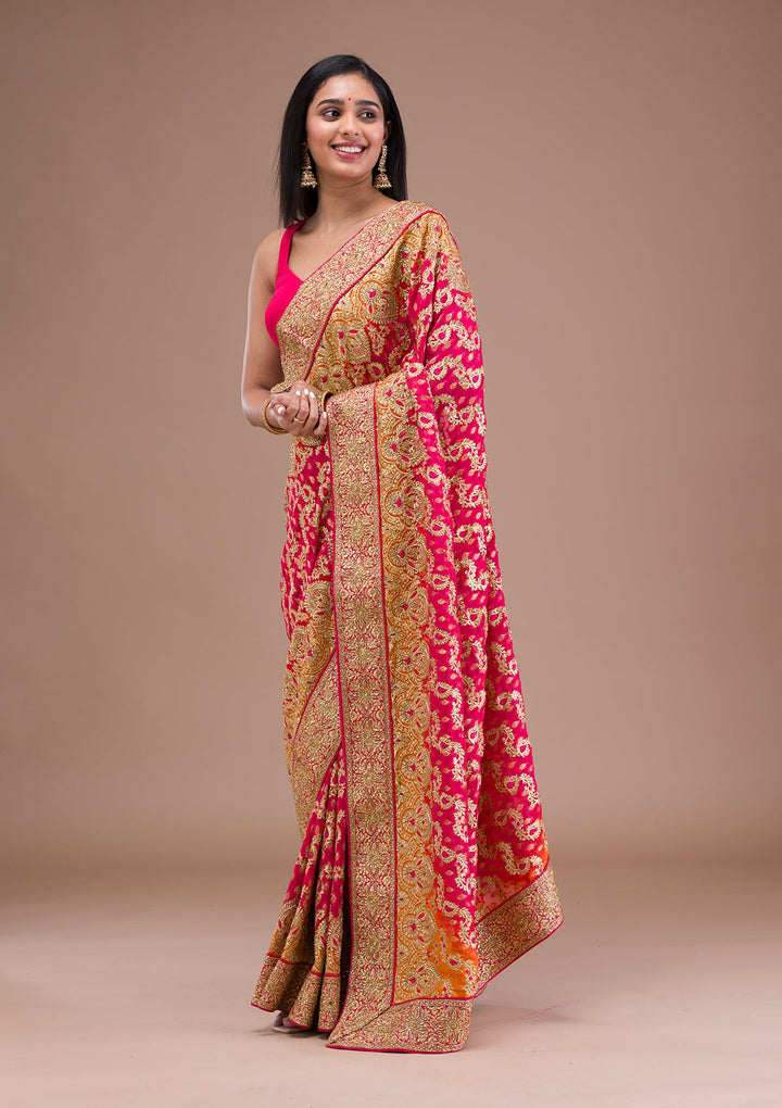 Rani Pink Zariwork Georgette Saree-Koskii