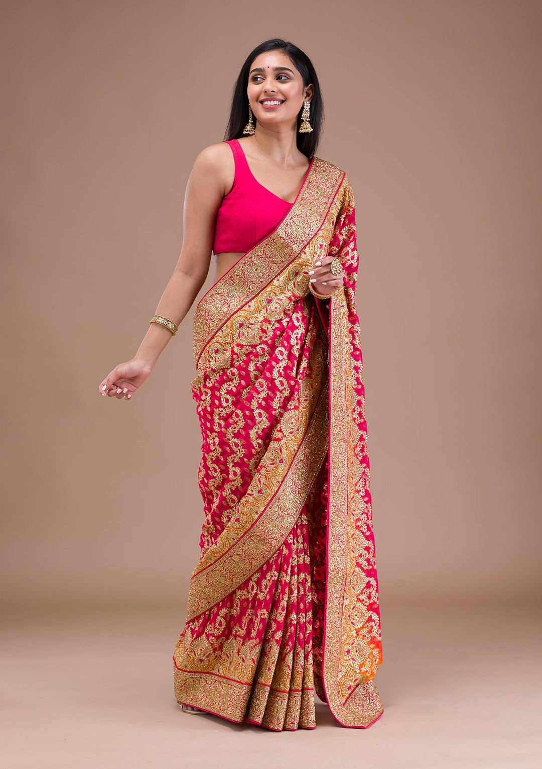 Rani Pink Zariwork Georgette Saree-Koskii