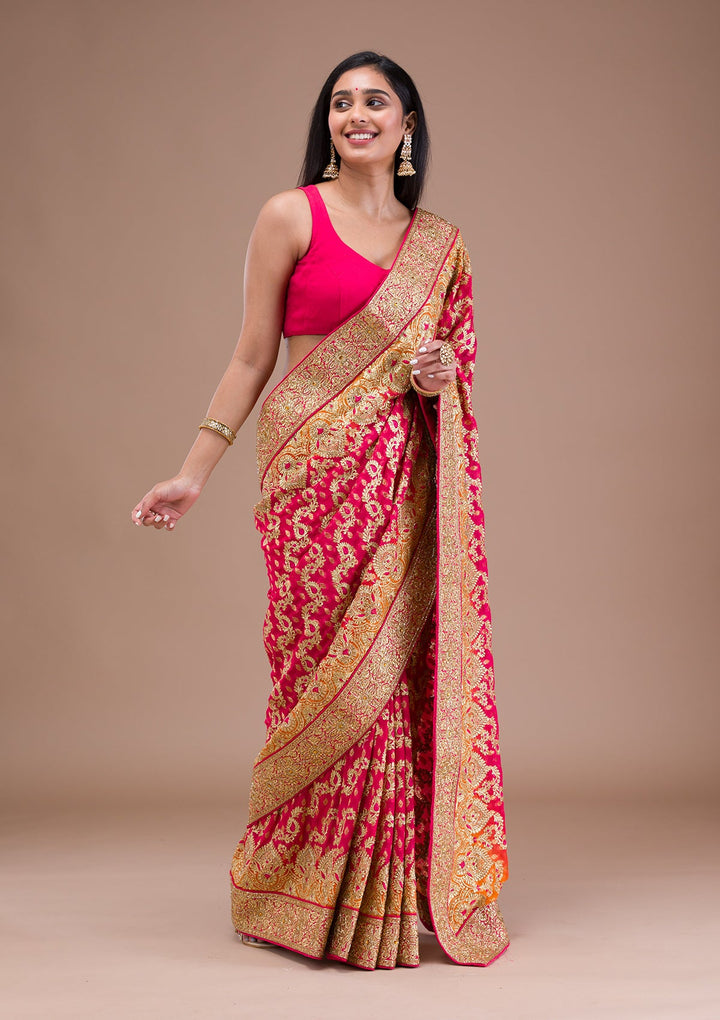 Rani Pink Zariwork Georgette Saree-Koskii