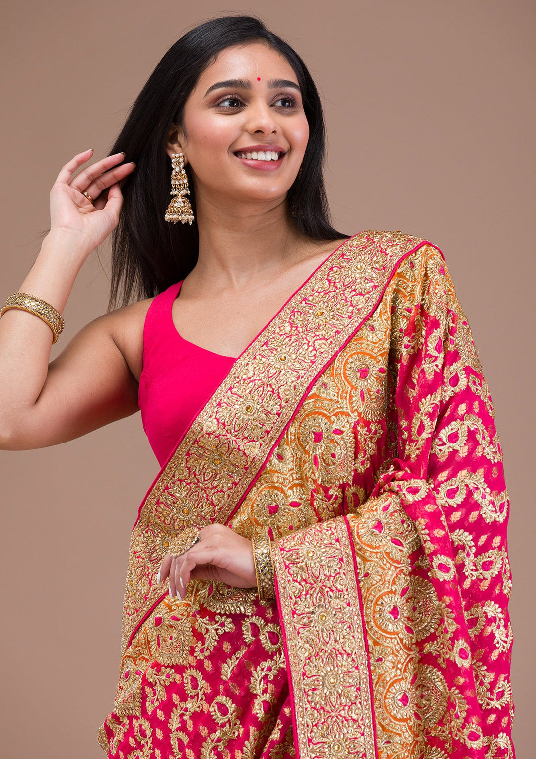 Rani Pink Zariwork Georgette Saree-Koskii