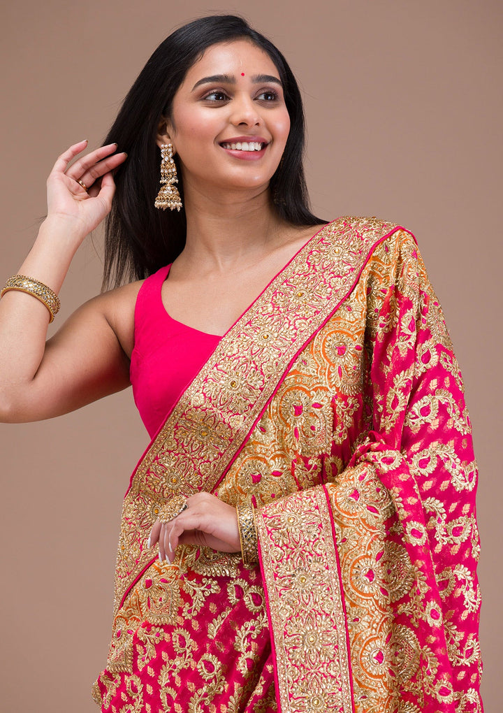 Rani Pink Zariwork Georgette Saree-Koskii