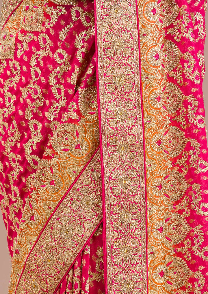 Rani Pink Zariwork Georgette Saree-Koskii