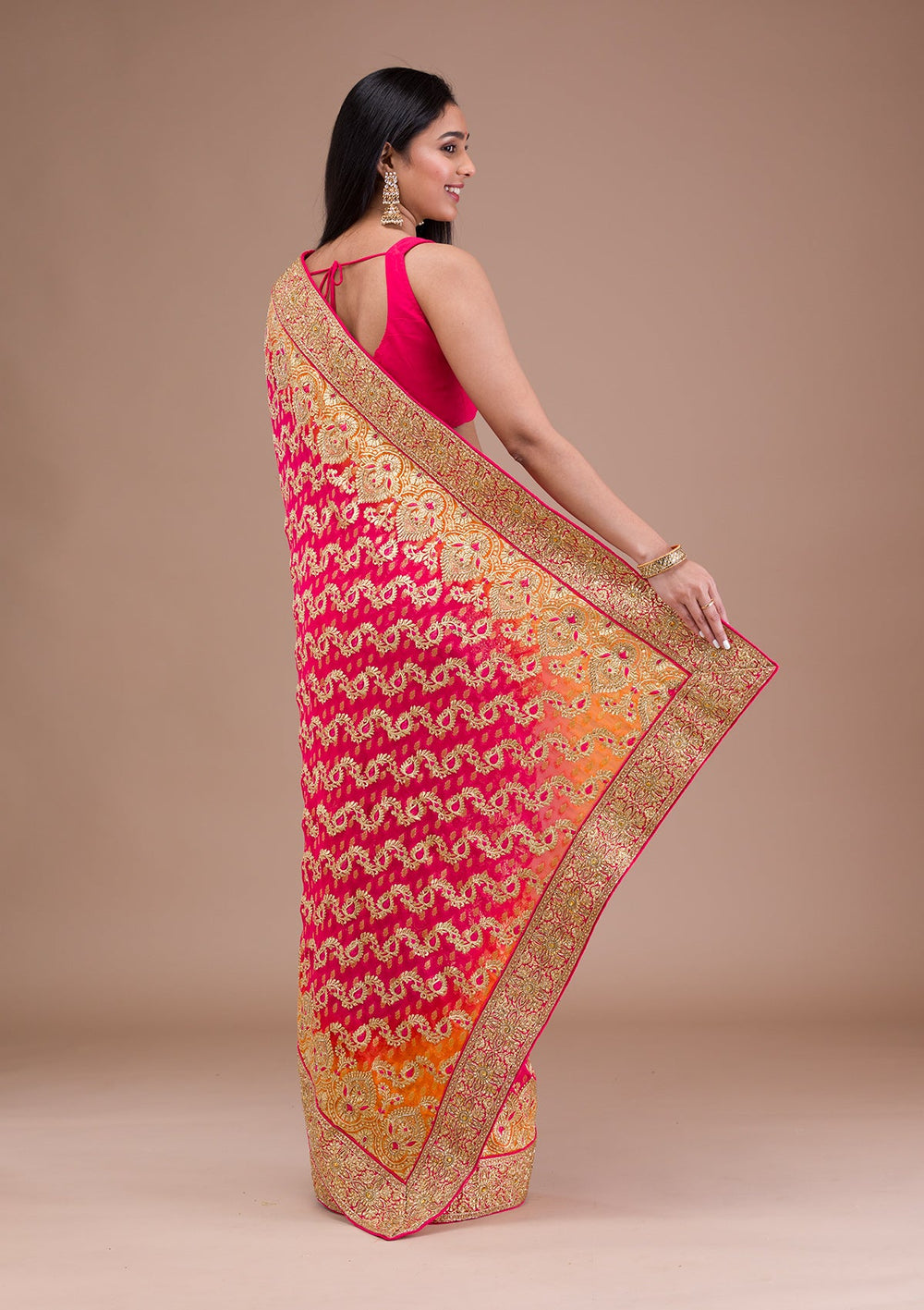 Rani Pink Zariwork Georgette Saree-Koskii